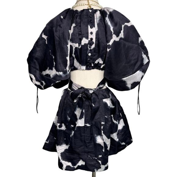 AJE Oxidised Puff-sleeved Cutout Linen-blend Mini Dress navy blue size US 2 AU 6 - Picture 9 of 16